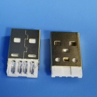 A公焊线镀金 USB2.0 4P80度焊线外壳镀金白色胶芯