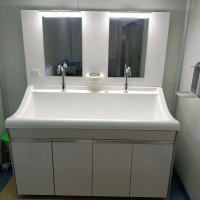 高分子高背板双人位洗手池  感应式鹅颈水龙头