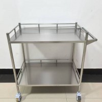 医院加厚两层304不锈钢加高护栏工具手推车